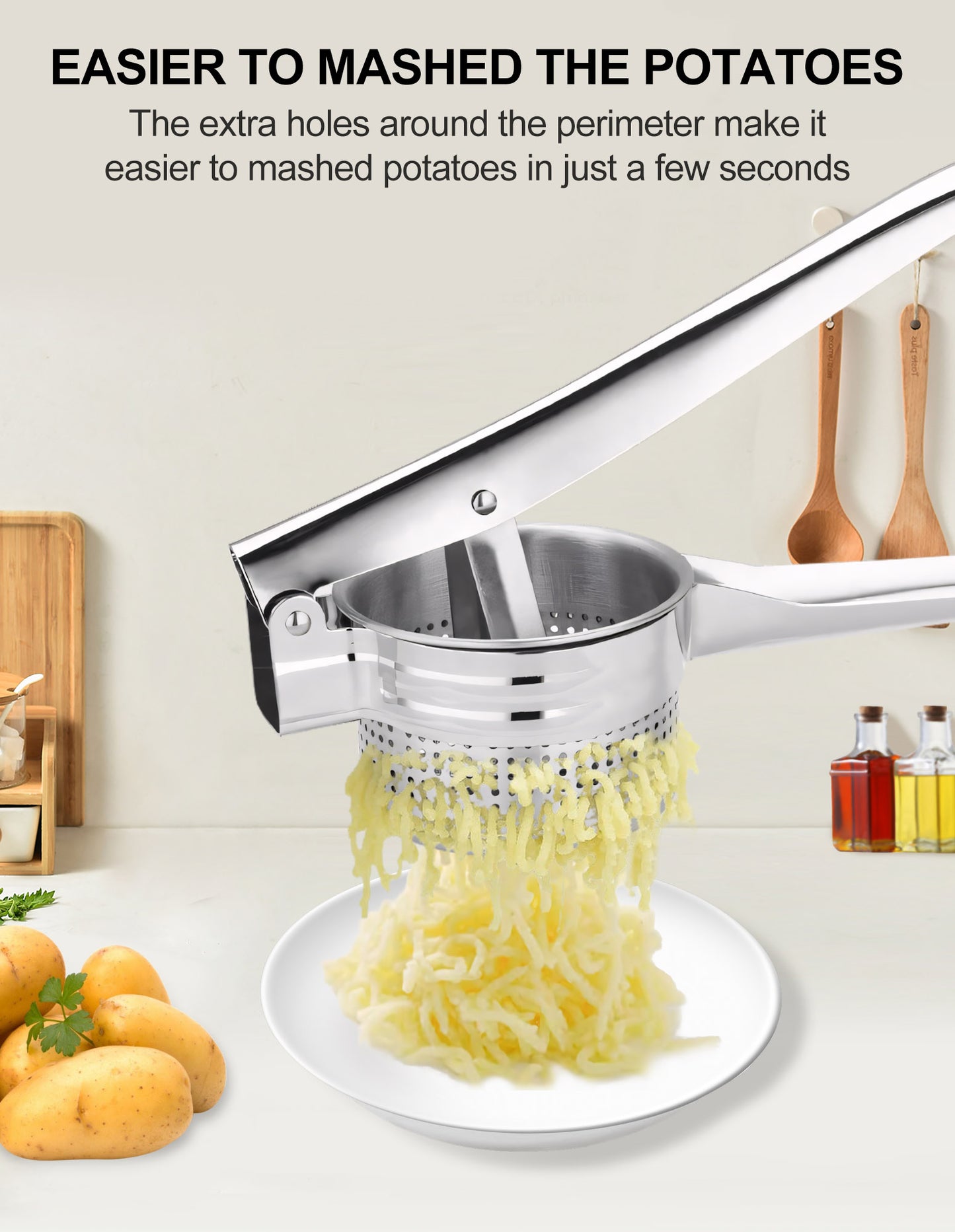 Fixdono Potato Ricer, Stainless Steel Potato Masher, Fruit and Vegetables Press Kitchen Tool, 15oz