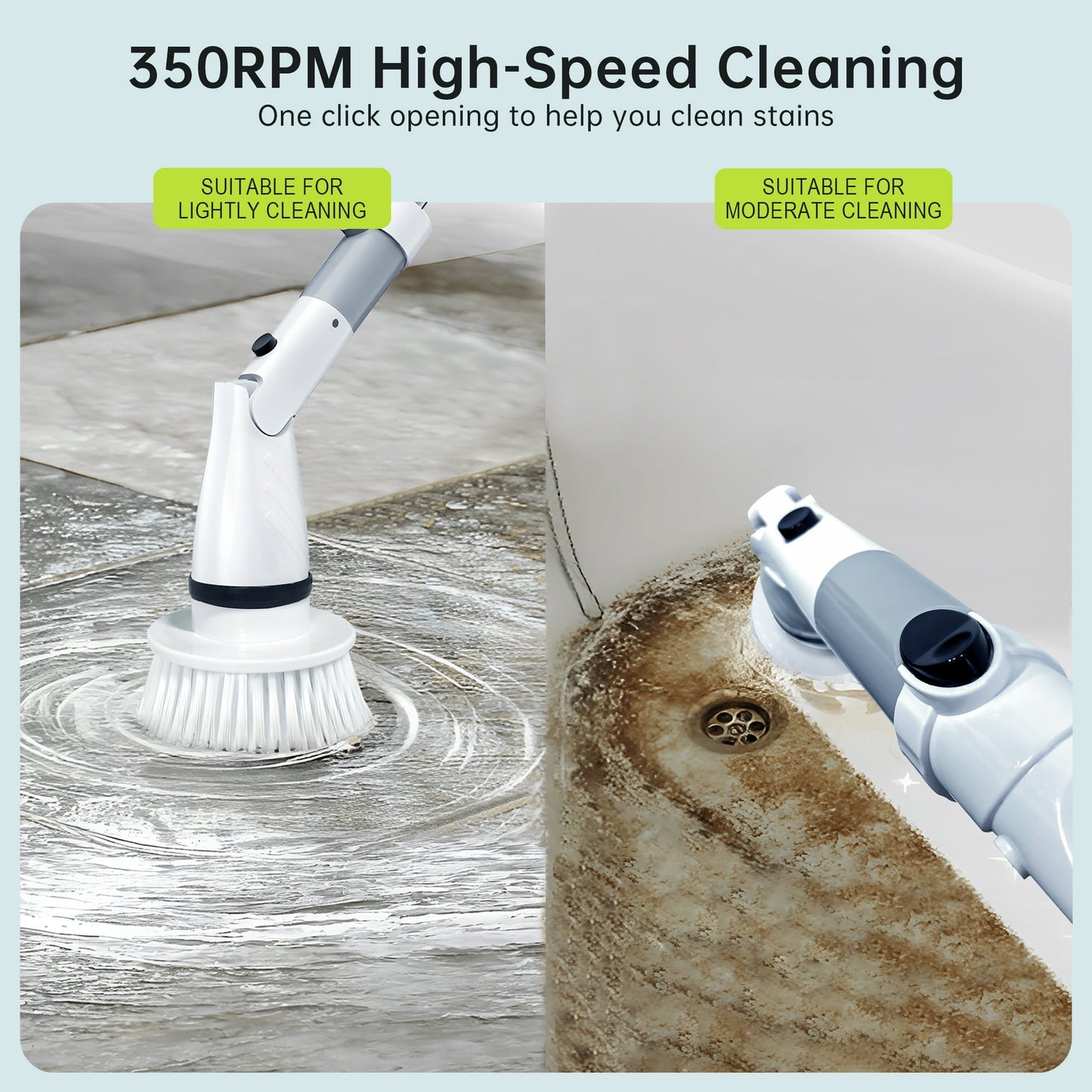 Electric Spin Scrubber, Full Body IPX7 Waterproof Cordless Shower Scrubber with Extension Handle&Adjustable Angle,High Speed Power Scrubber with 4 Brush Heads for Bathroom, Tile, Tub, Glass & Sink