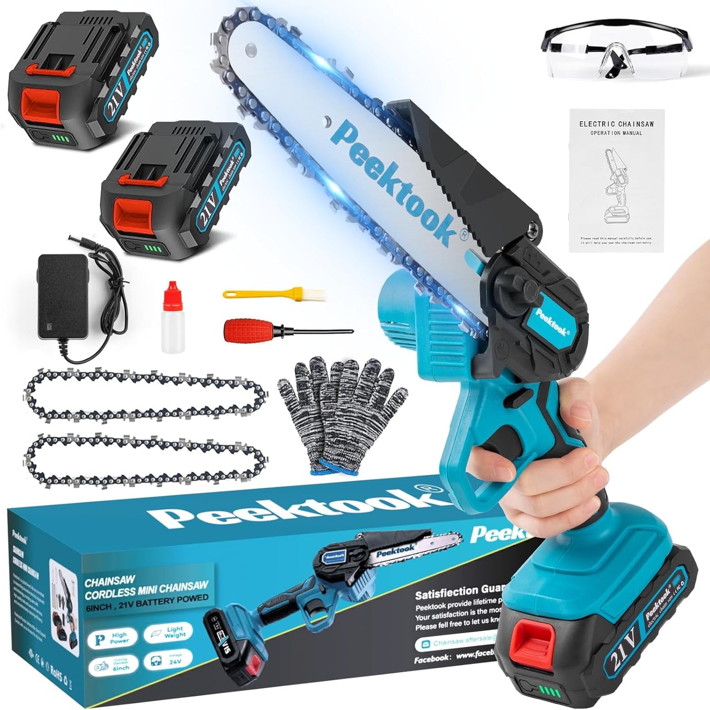 6 Inch Mini Chainsaw with 2 Batteries & 2 Chains & Charger