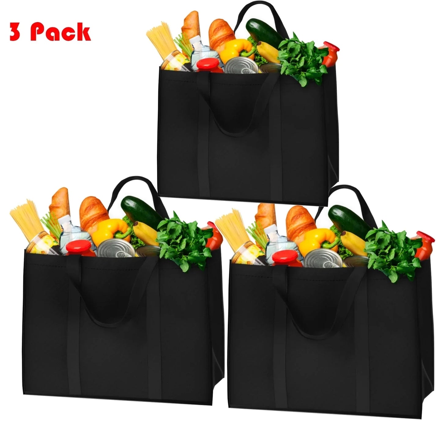 Sentryse 3-Piece Reusable Grocery Bags, Large Size Foldable Shopping Bag with Handle & Bottom Support