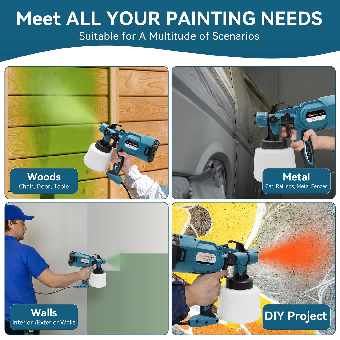 Paint Sprayer, 800W HVLP High Power Electric Spray Paint Gun with 1400ml Container, 5 Copper Nozzles & 3 Patterns, Spray Gun for Furniture, Fence, Walls, Door Painting