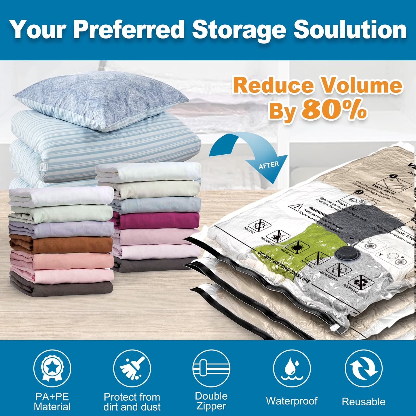 Fixdono Vacuum Storage Bags for Travel and Clothing with Cordless Rechargeable Pump, 12 Compression Bags and 18 Organizer Bags, 30-Bag Set