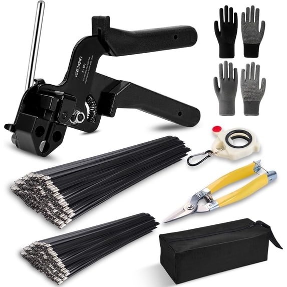 Stainless Steel Cable Tie Gun Kit:With 300pcs Uv Resistant Black Metal Zip Ties Heavy Duty Outdoor (150 Each of 8, 12 Inch) Adjustable Fastening Cutting Tie Tool Sets,for Chainlink Fence,Exhaust Wrap