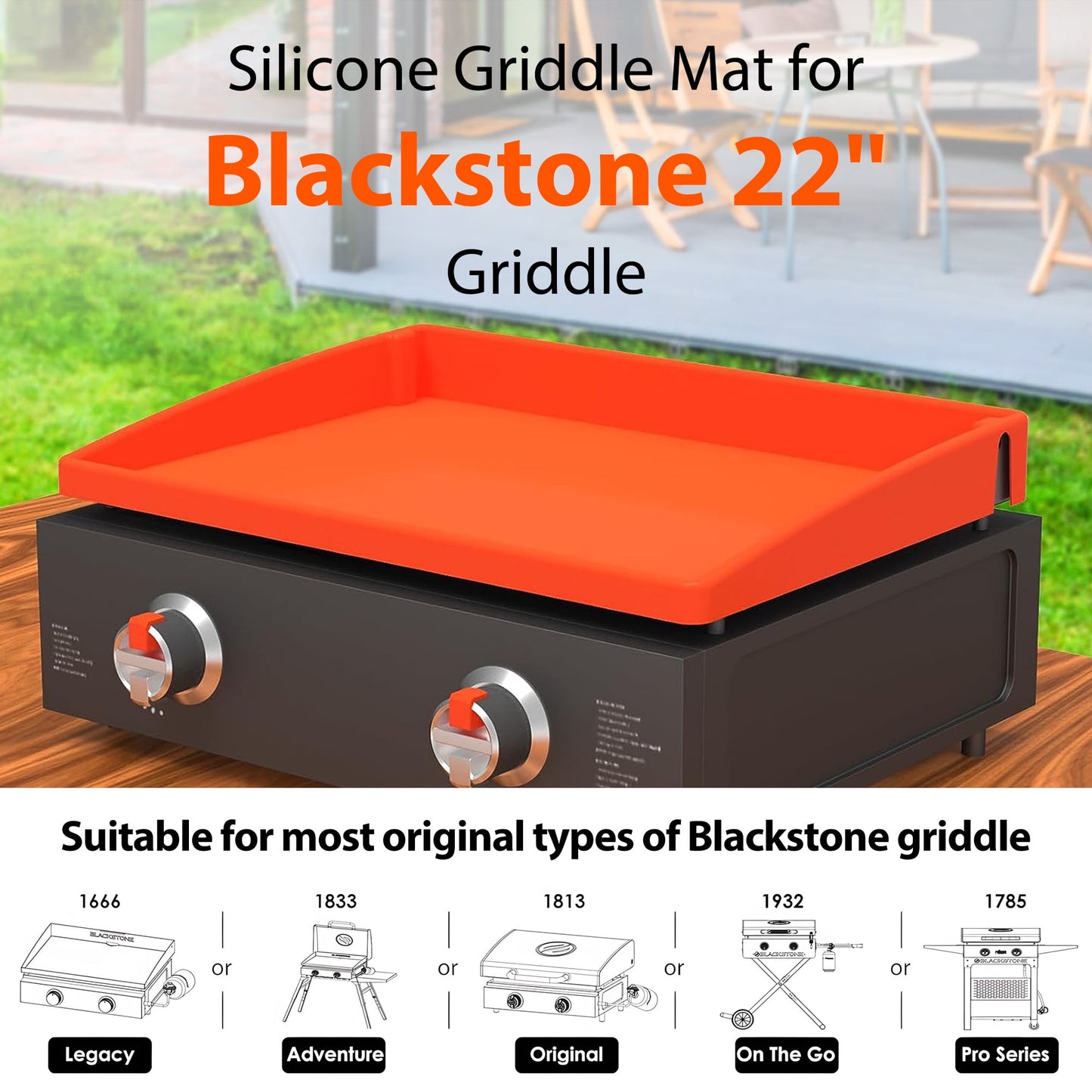 Fixdono 22" Silicone Griddle Mat for Blackstone, Full-Edge Protective, Food-Grade Silicone Griddle Cover, Blackstone Griddle Accessories, Orange
