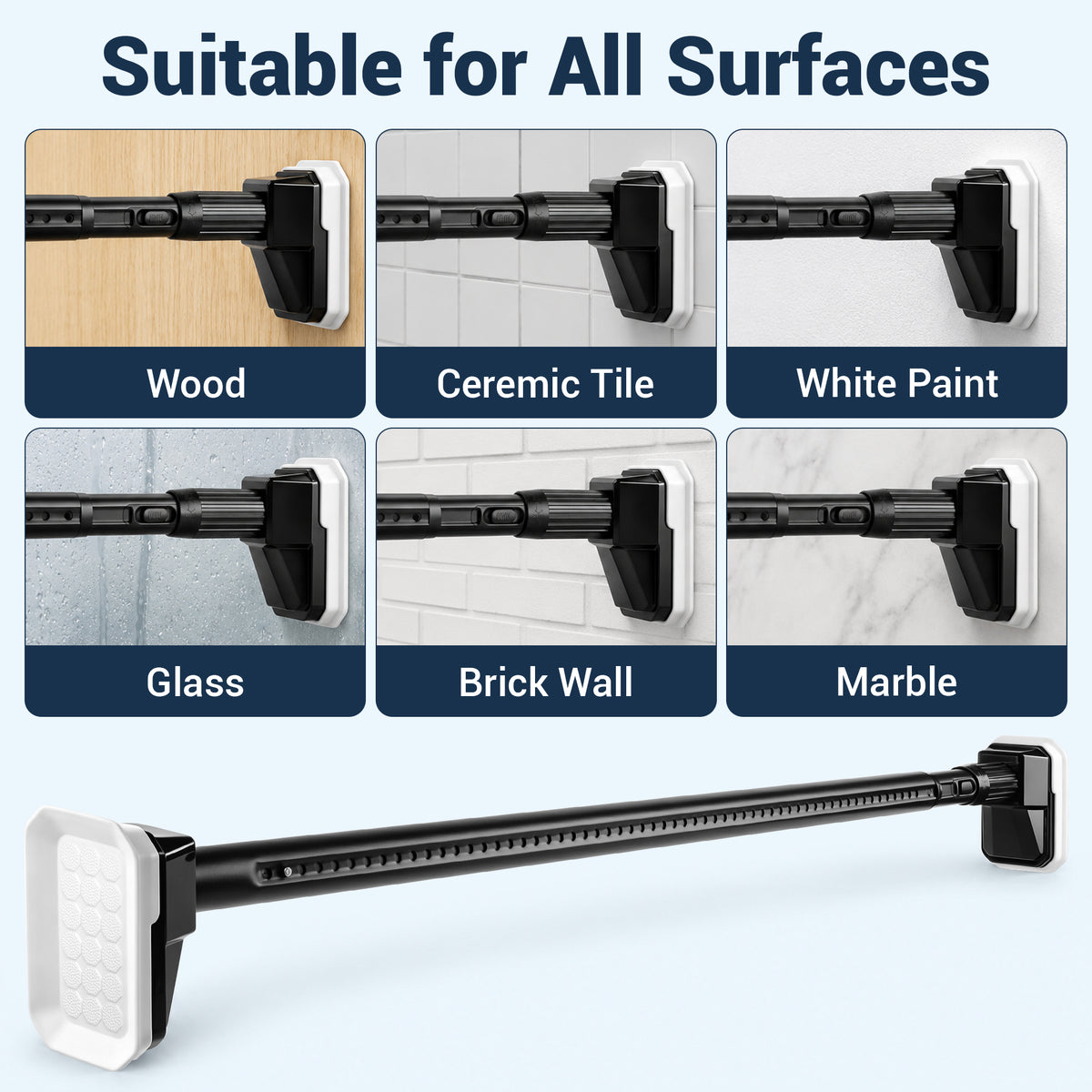 Fixdono Shower Curtain Rod, No Drill Adjustable Tension Curtain Rod, 39-138 in Extra Long Non-Slip, Stainless Steel, Black