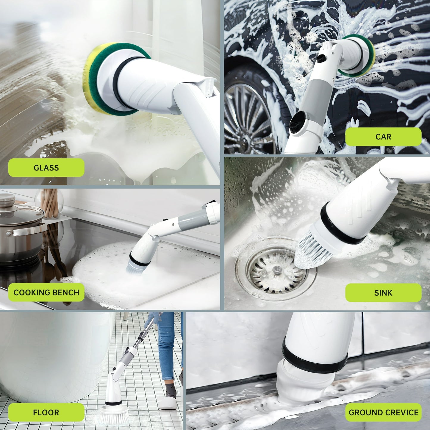 Electric Spin Scrubber, Full Body IPX7 Waterproof Cordless Shower Scrubber with Extension Handle＆Adjustable Angle,High Speed Power Scrubber with 4 Brush Heads for Bathroom, Tile, Tub, Glass & Sink