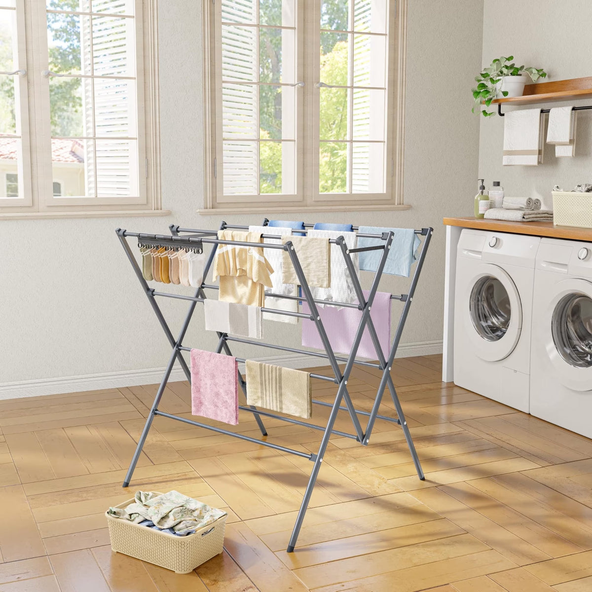 Fixdono Foldable Clothing Drying Rack, Large, Silver