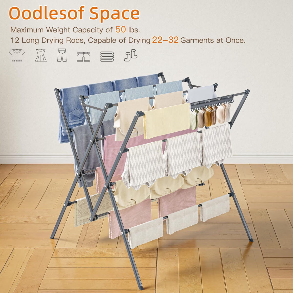 Fixdono Foldable Clothing Drying Rack, Large, Silver