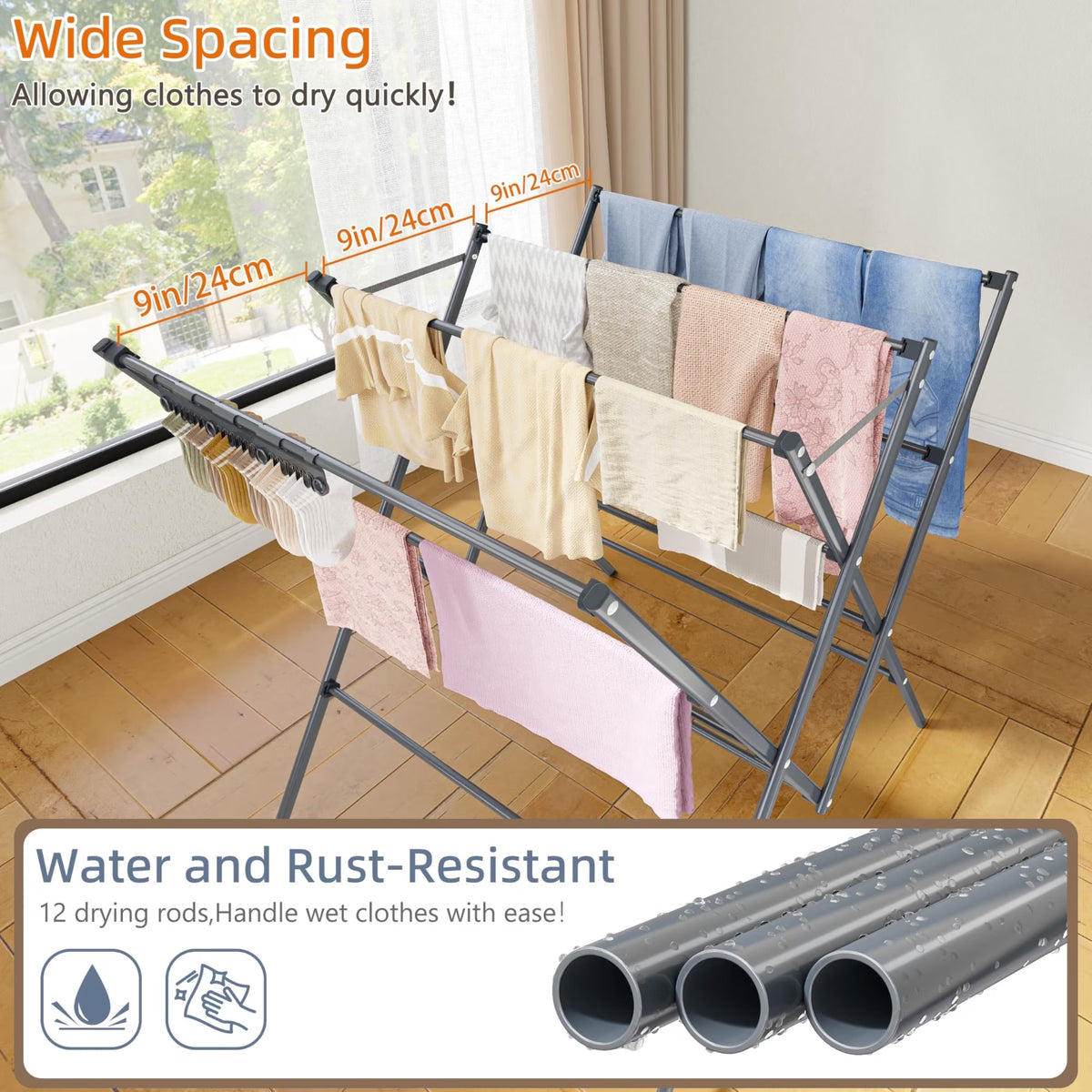 Fixdono Foldable Clothing Drying Rack, Large, Silver