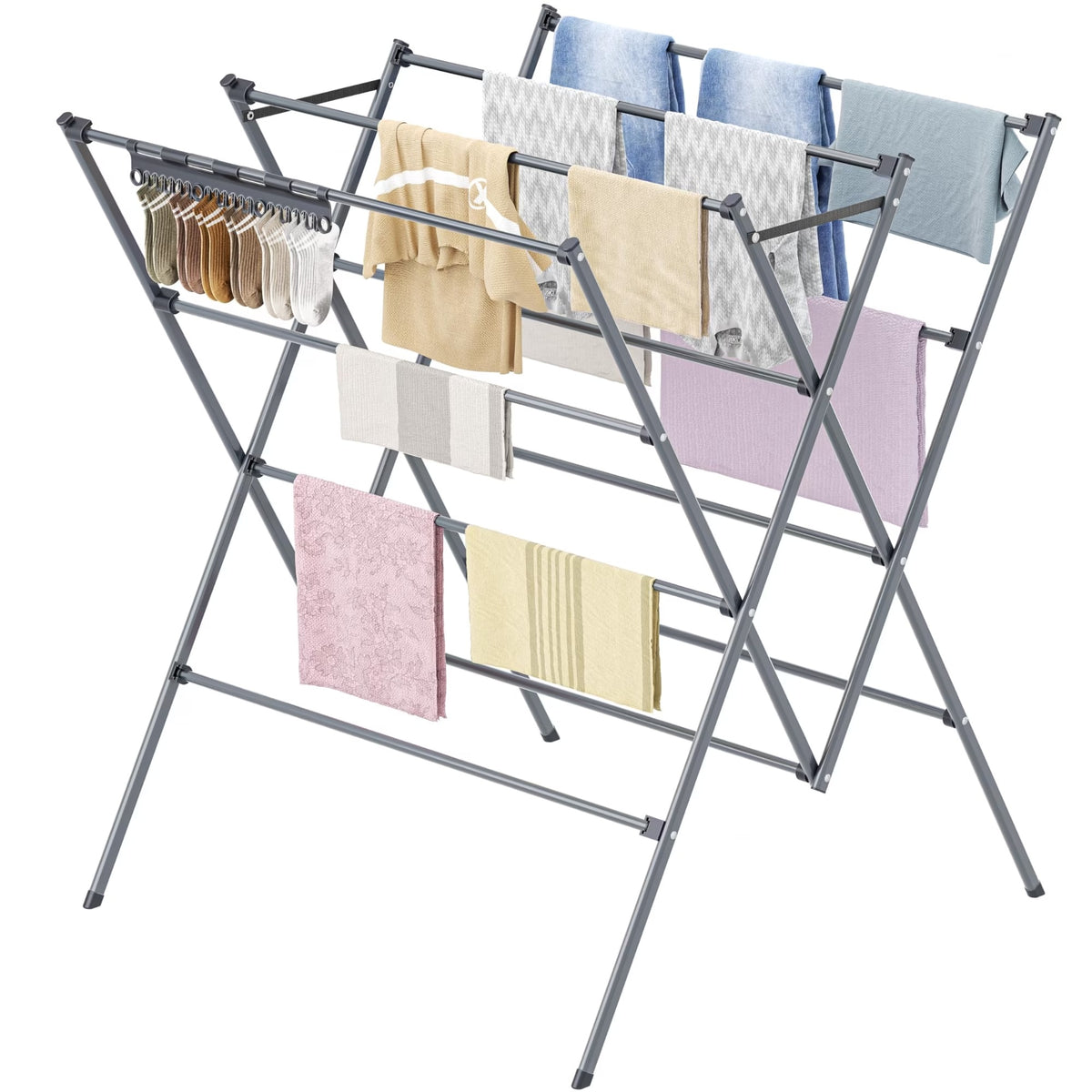 Fixdono Foldable Clothing Drying Rack, Large, Silver