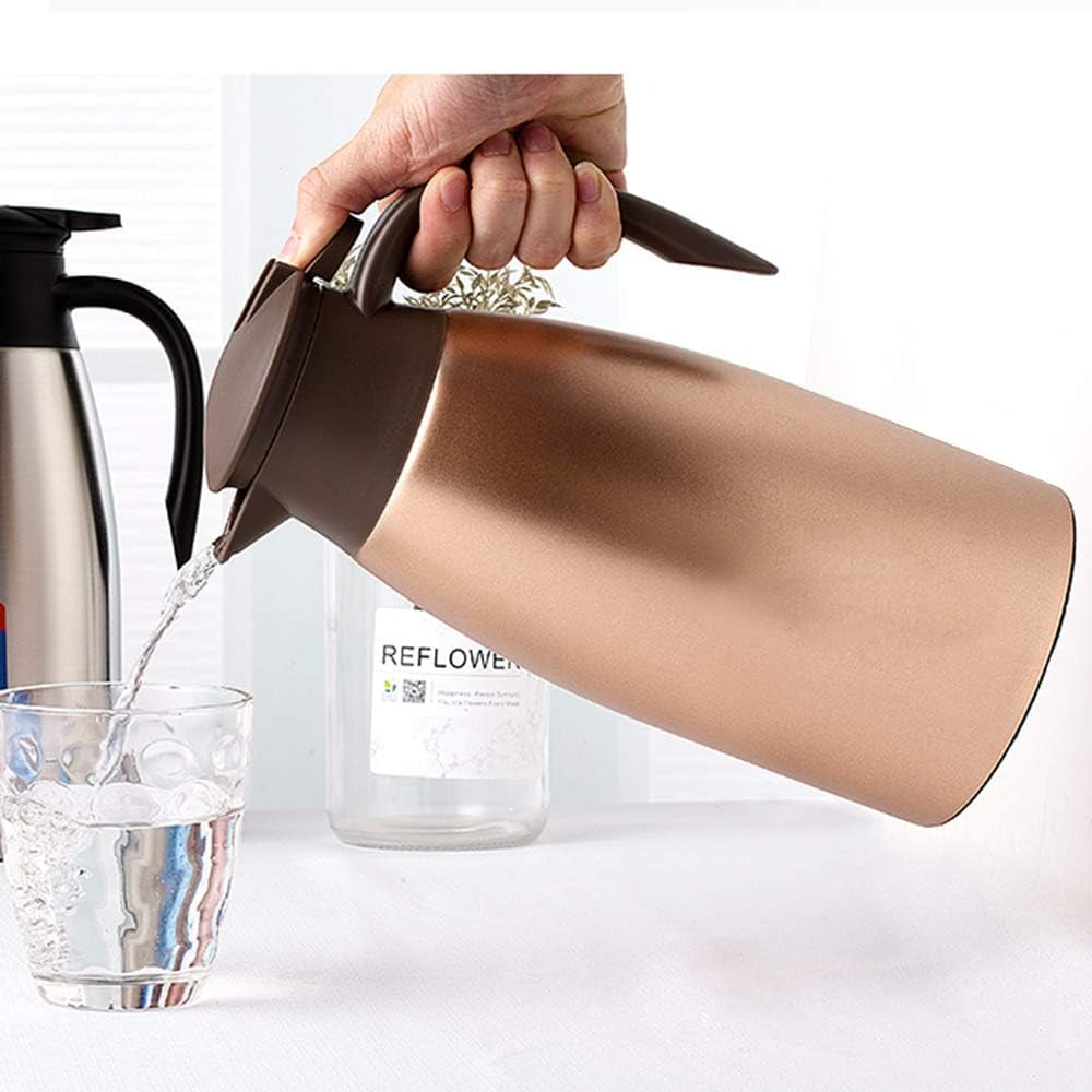 68oz Thermal Coffee Carafe, Stainless Steel Vacuum Insulated Coffee Thermos for Hot and Cold Beverage (Gold）