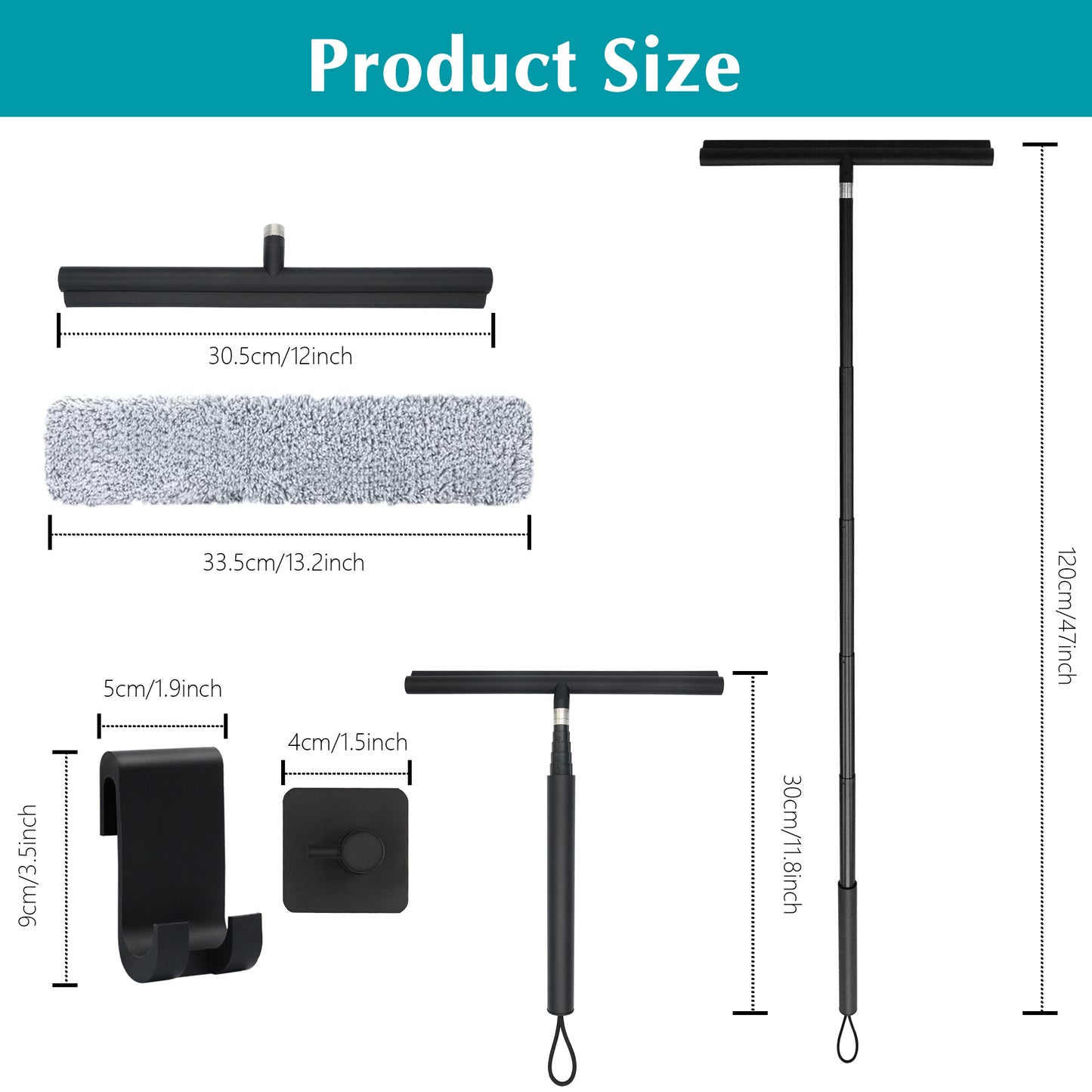 Tidymend Shower Squeegee for Glass Doors, 12-47'' Telescopic Window Squeegee for Shower Glass, Floor, Car Windshield