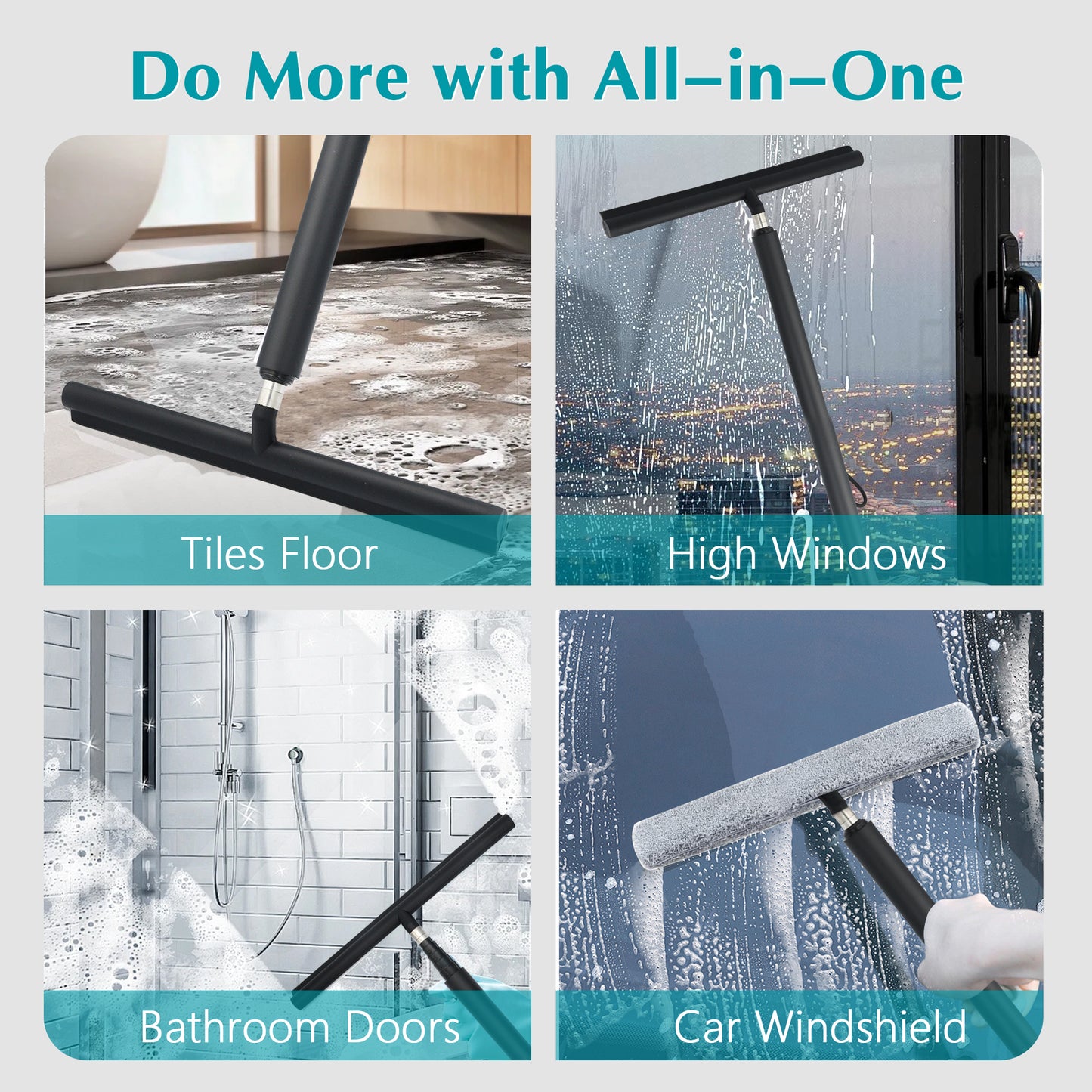 Tidymend Shower Squeegee for Glass Doors, 12-47'' Telescopic Window Squeegee for Shower Glass, Floor, Car Windshield