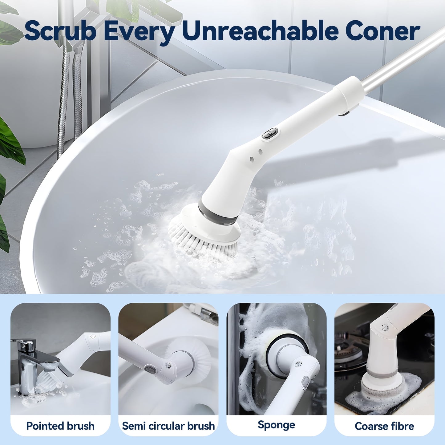 Fixdono Electric Spin Scrubber, 6 Replaceable Cleaning Heads Cordless Cleaning Brush, Bathroom Scrubber for Bathtub, Tile, Floor