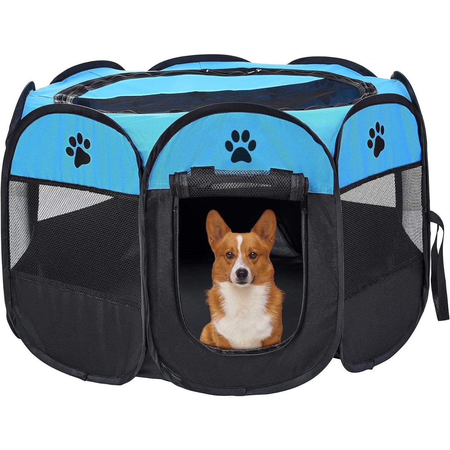 Portable Pet Playpen, Foldable Dog Playpen for Dogs and Cats, Rabbits, Pet Exercise Pet Tents Indoor Outdoor Use, 29" x 29" x 17", Blue