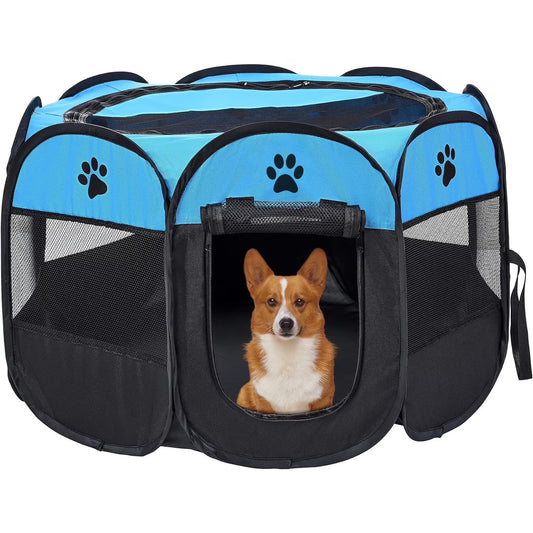 Portable Pet Playpen, Foldable Dog Playpen for Dogs and Cats, Rabbits, Pet Exercise Pet Tents Indoor Outdoor Use, 29" x 29" x 17", Blue