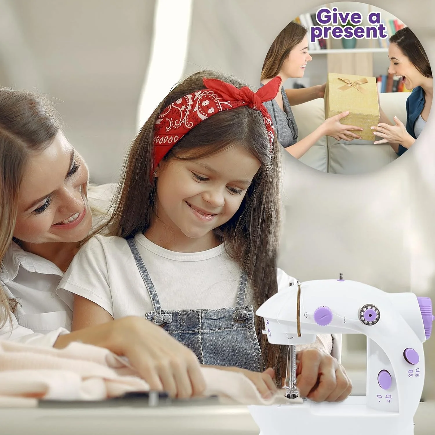 Fixdono Sewing Machine, Mini Sewing Machine for Beginner, Lightweight & Portable with LED, Dual Speed, Foot Pedal, Electric Sewing Kit for Home