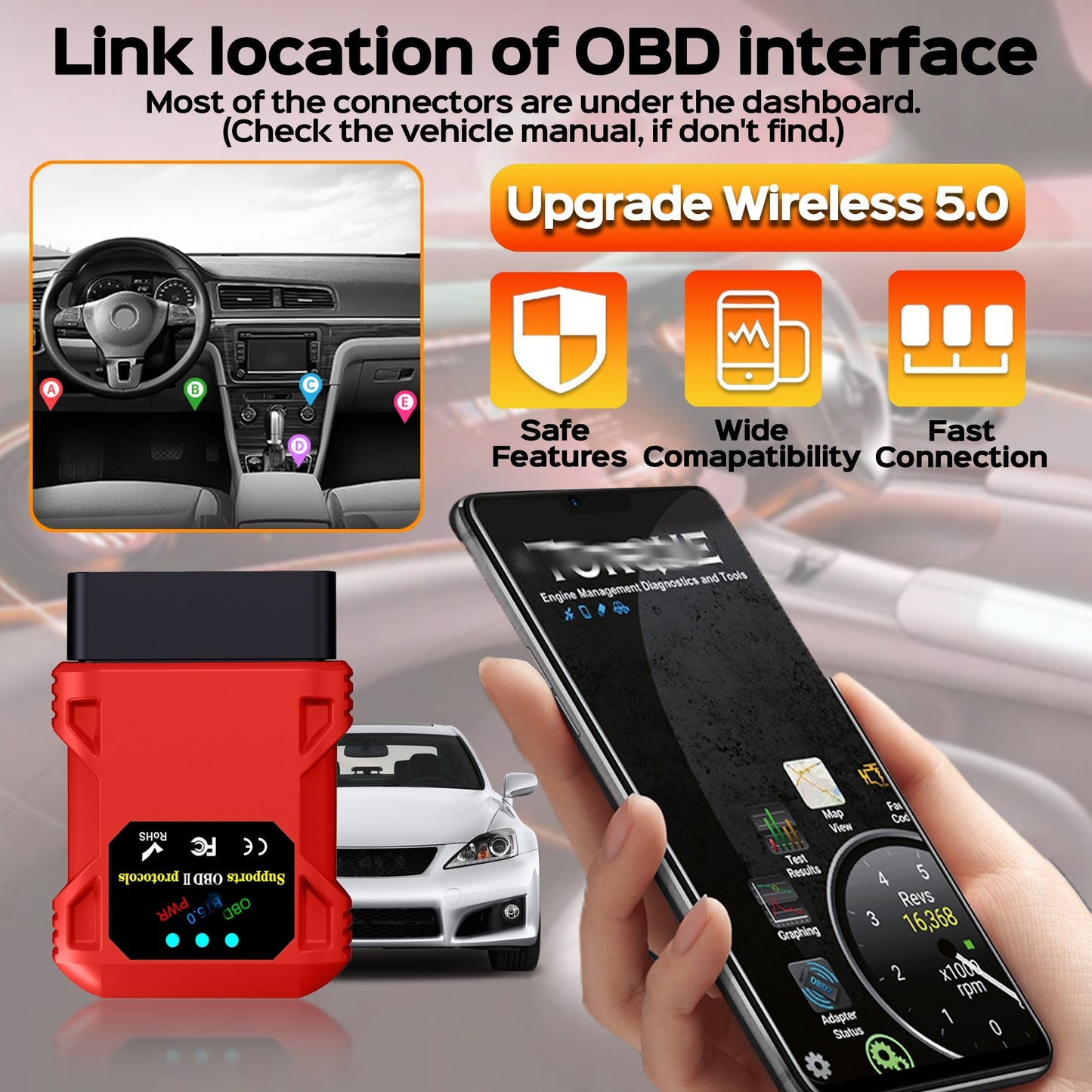 Fixdono OBD2 Scanner Bluetooth, Car Code Reader for iOS & Android, Exclusive APP & No Subscription Fee, OBDII Car Scanner Diagnostic Scan Tool