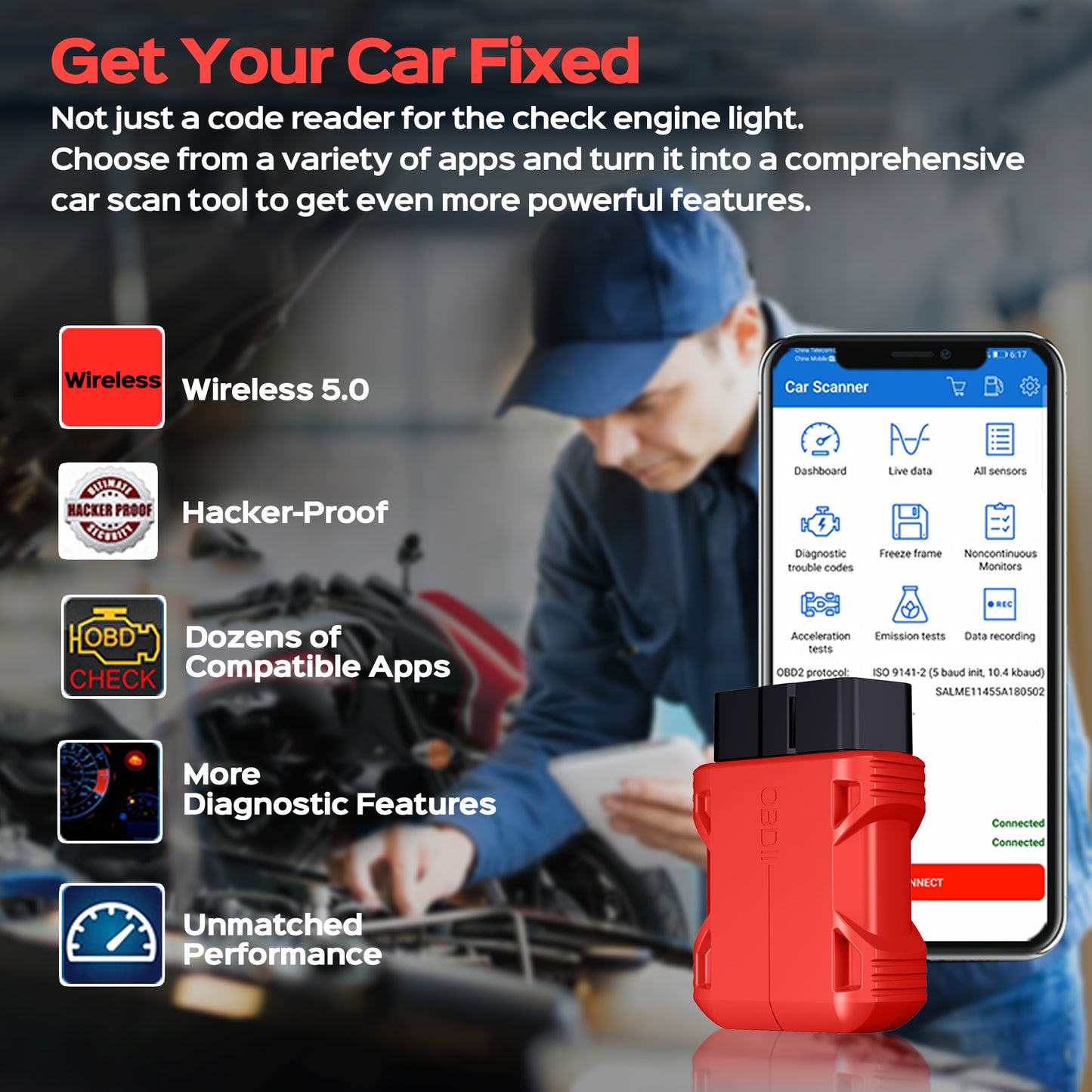Fixdono OBD2 Scanner Bluetooth, Car Code Reader for iOS & Android, Exclusive APP & No Subscription Fee, OBDII Car Scanner Diagnostic Scan Tool