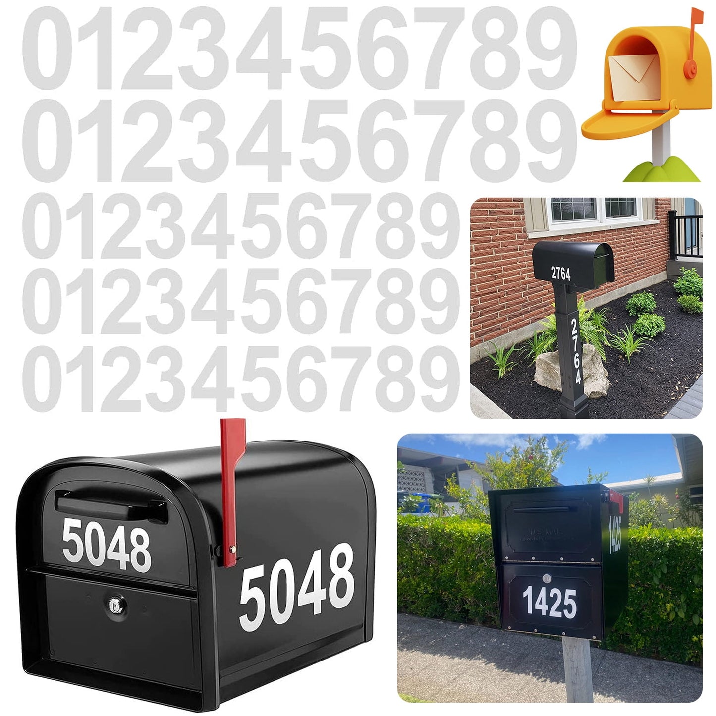 Sentryse Reflective Mailbox Numbers for Outside, 5 Sets Waterproof Mailbox Numbers Stickers for Mailbox, Door, Garbage Bins, Self Adhesive