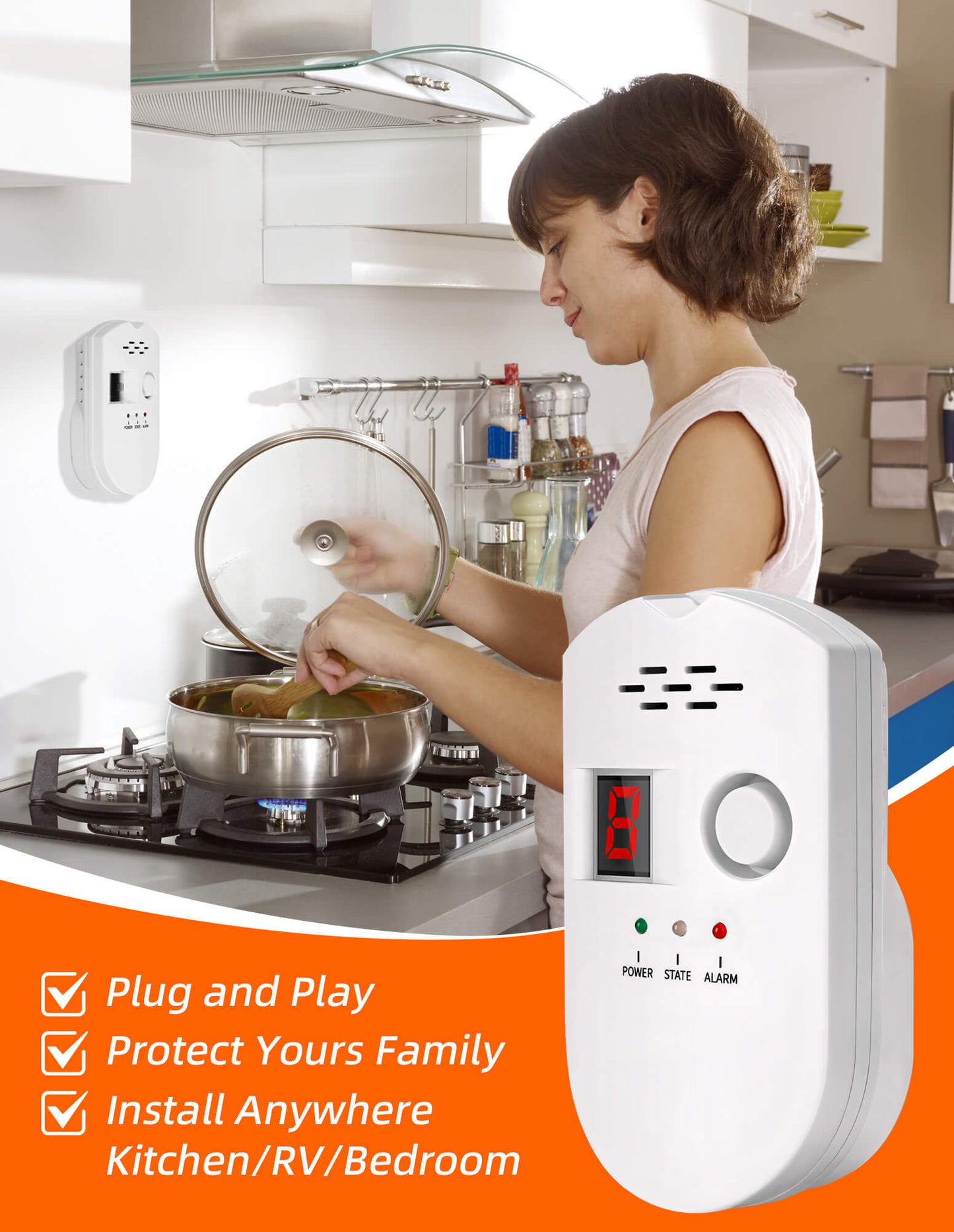 Fixdono High Sensitivity Natural Gas Detector, Plug-in Gas Monitor for Home Safety