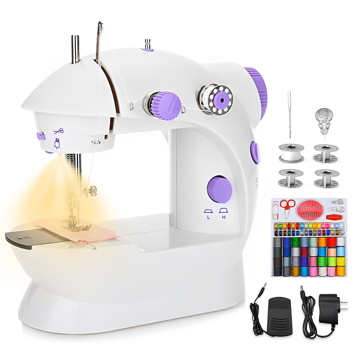 Fixdono Sewing Machine, Mini Sewing Machine for Beginner, Lightweight & Portable with LED, Dual Speed, Foot Pedal, Electric Sewing Kit for Home