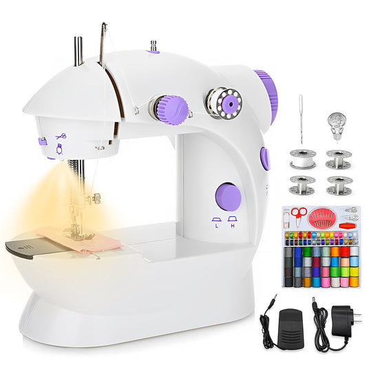 Fixdono Sewing Machine, Mini Sewing Machine for Beginner, Lightweight & Portable with LED, Dual Speed, Foot Pedal, Electric Sewing Kit for Home