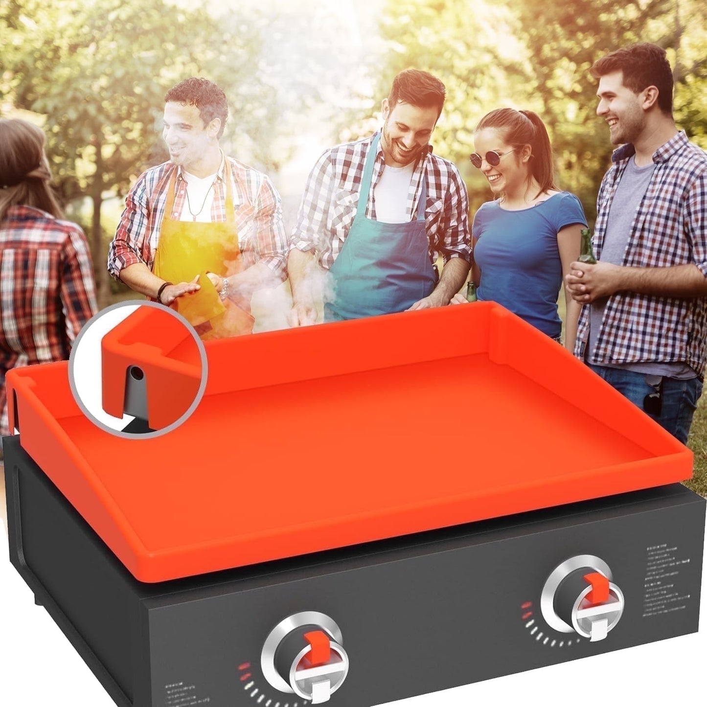 Fixdono 22" Silicone Griddle Mat for Blackstone, Full-Edge Protective, Food-Grade Silicone Griddle Cover, Blackstone Griddle Accessories, Orange