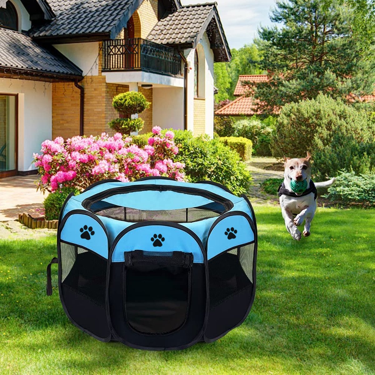 Portable Pet Playpen, Foldable Dog Playpen for Dogs and Cats, Rabbits, Pet Exercise Pet Tents Indoor Outdoor Use, 29" x 29" x 17", Blue