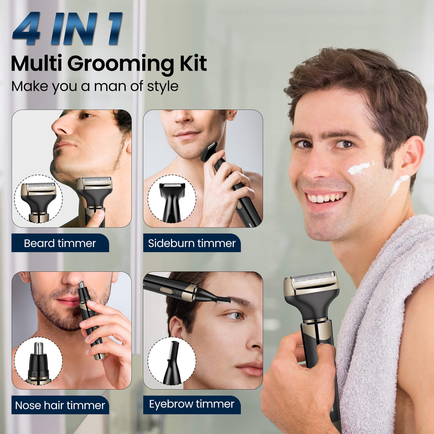 Fixdono Electric Shaver for Men Women, 4 in 1 Rechargeable Razor Nose Hair Trimmer Grooming Groomer Kit for Facial Eyebrow Beard Sideburn