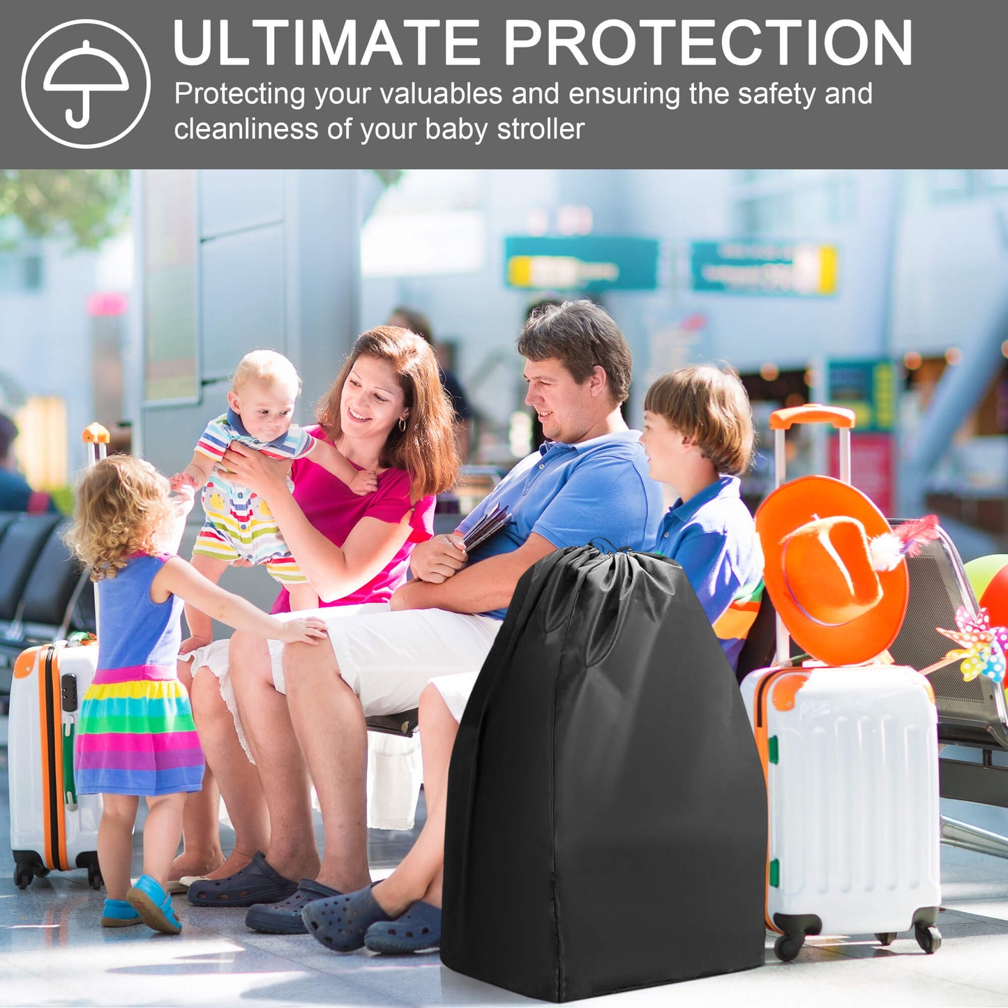 Fixdono Car Seat Travel Bag, Gate Check Bag Foldable Carseat Cover, Black, 1 Pack