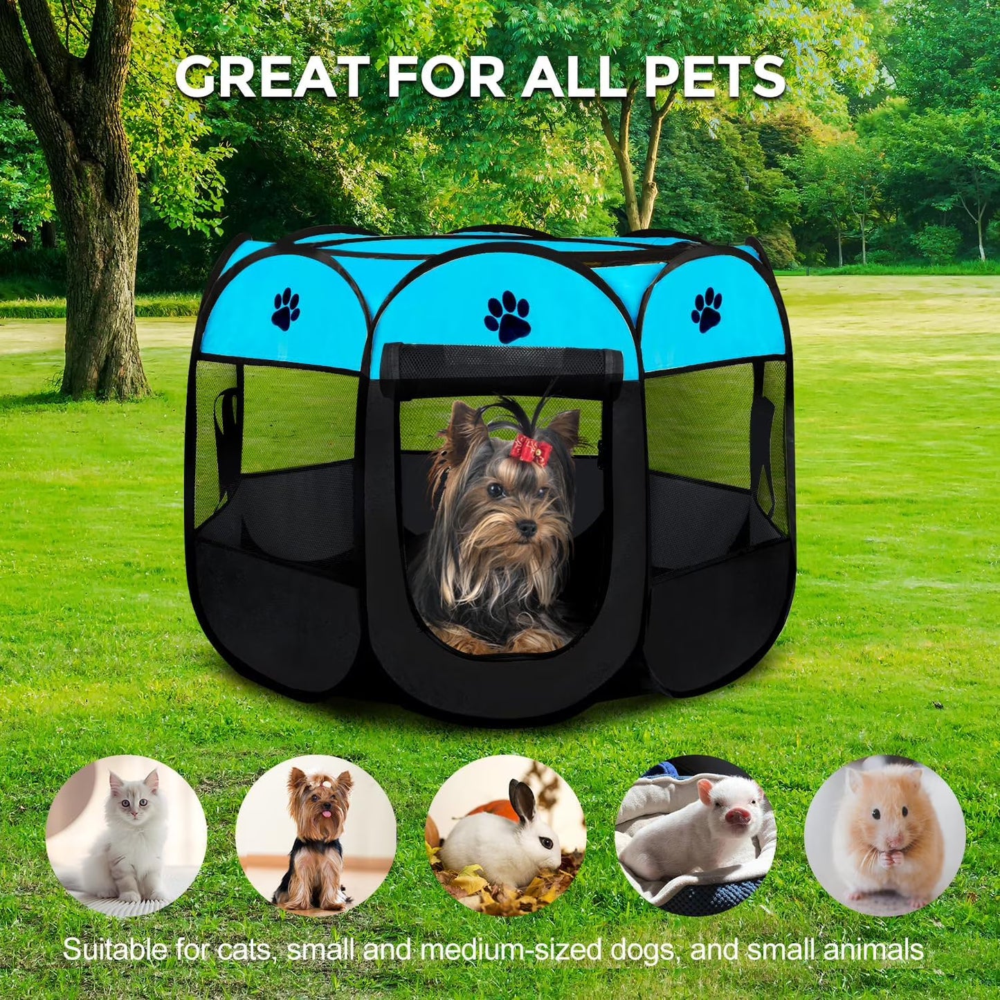 Portable Pet Playpen, Foldable Dog Playpen for Dogs and Cats, Rabbits, Pet Exercise Pet Tents Indoor Outdoor Use, 29" x 29" x 17", Blue