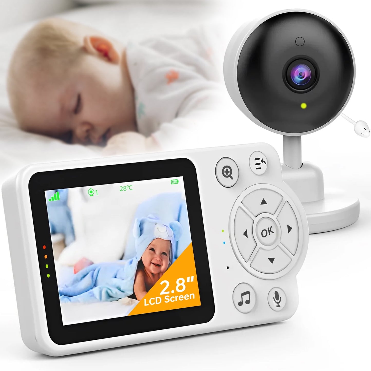 Clear Vision, Secure Sleep: 2.8 LCD Baby Monitor with Camera and Audio!
