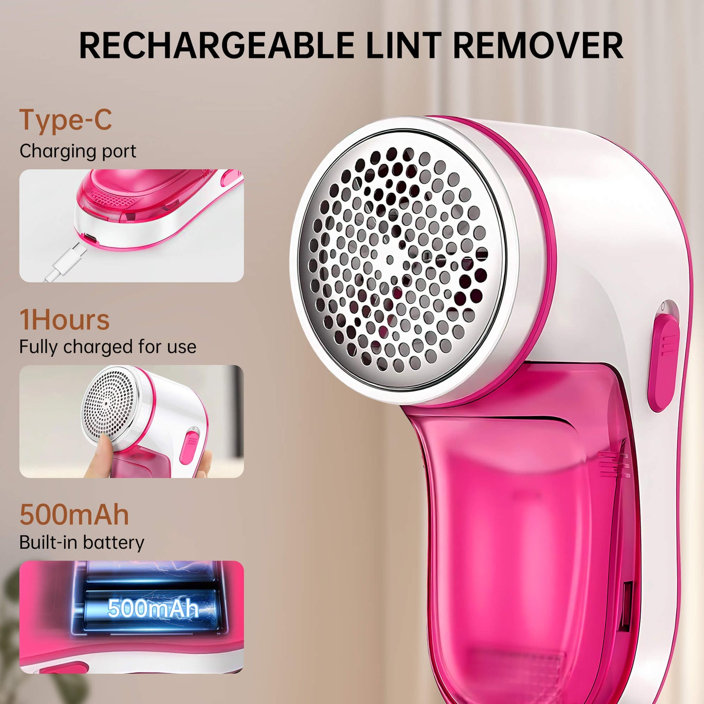 Cordless Fabric Shaver, Rechargeable Lint Remover, Electric Lint Shaver Sweater Defuzzer with 2 Replaceable Stainless Steel Blades, Remove Clothes Fuzz, Lint Balls, Pills, Bobbles