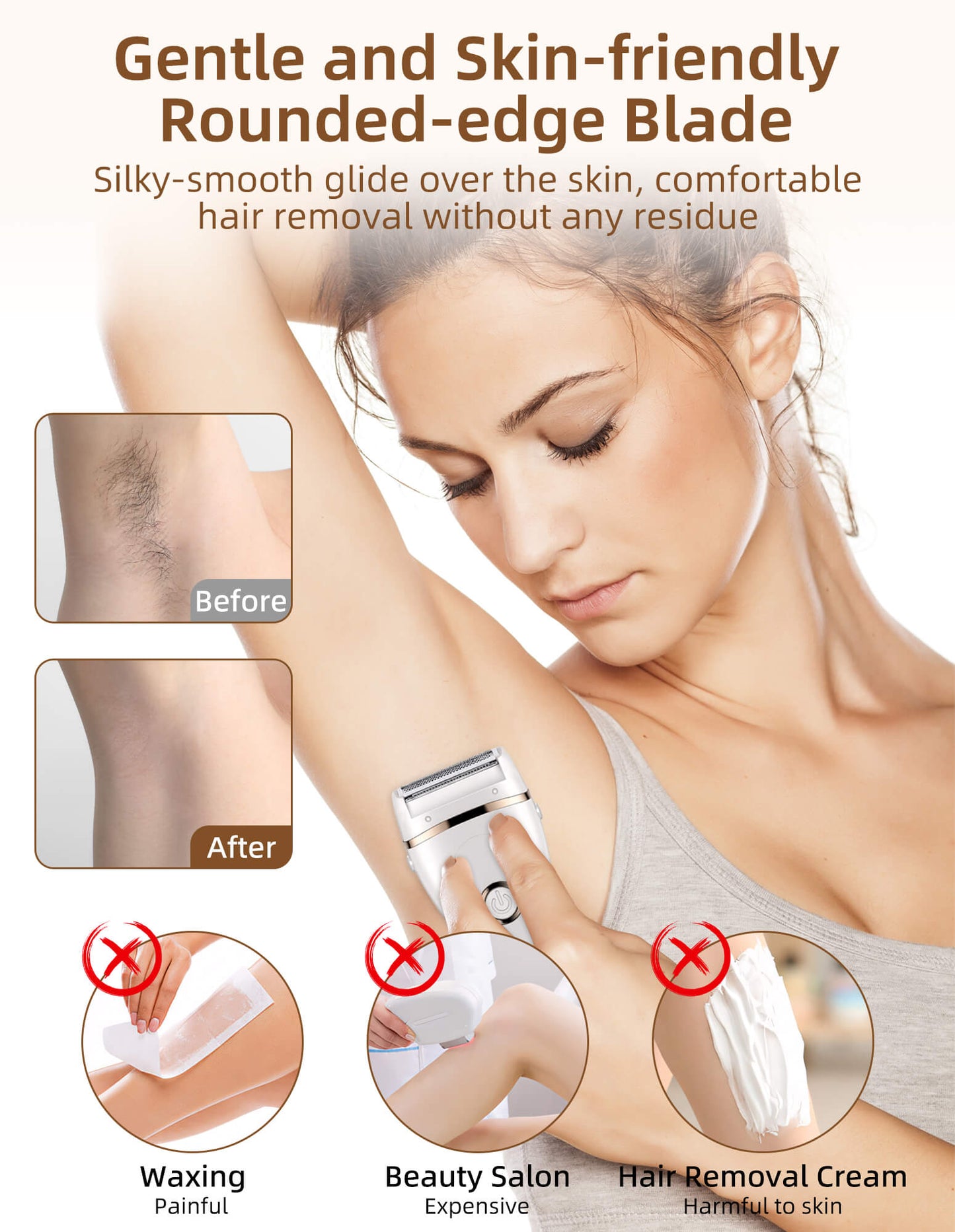 Electric Shaver for Women, Waterproof Electric Razor Bikini Trimmer Body Hair Remover for Leg Arm Armpit Underarms