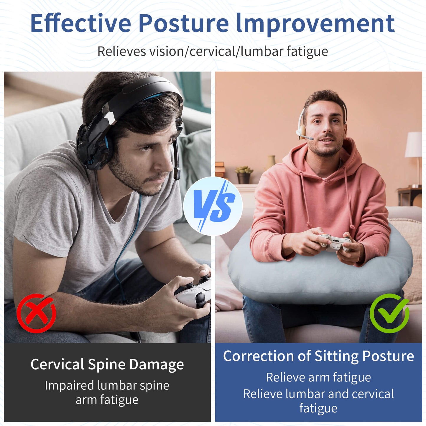 Sentryse Reading Pillow for Gaming, Lap Desk Pillow for Sitting in Bed or Sofa, Compact Arm Support Pillow for Reading, Playing or Crocheting, Grey