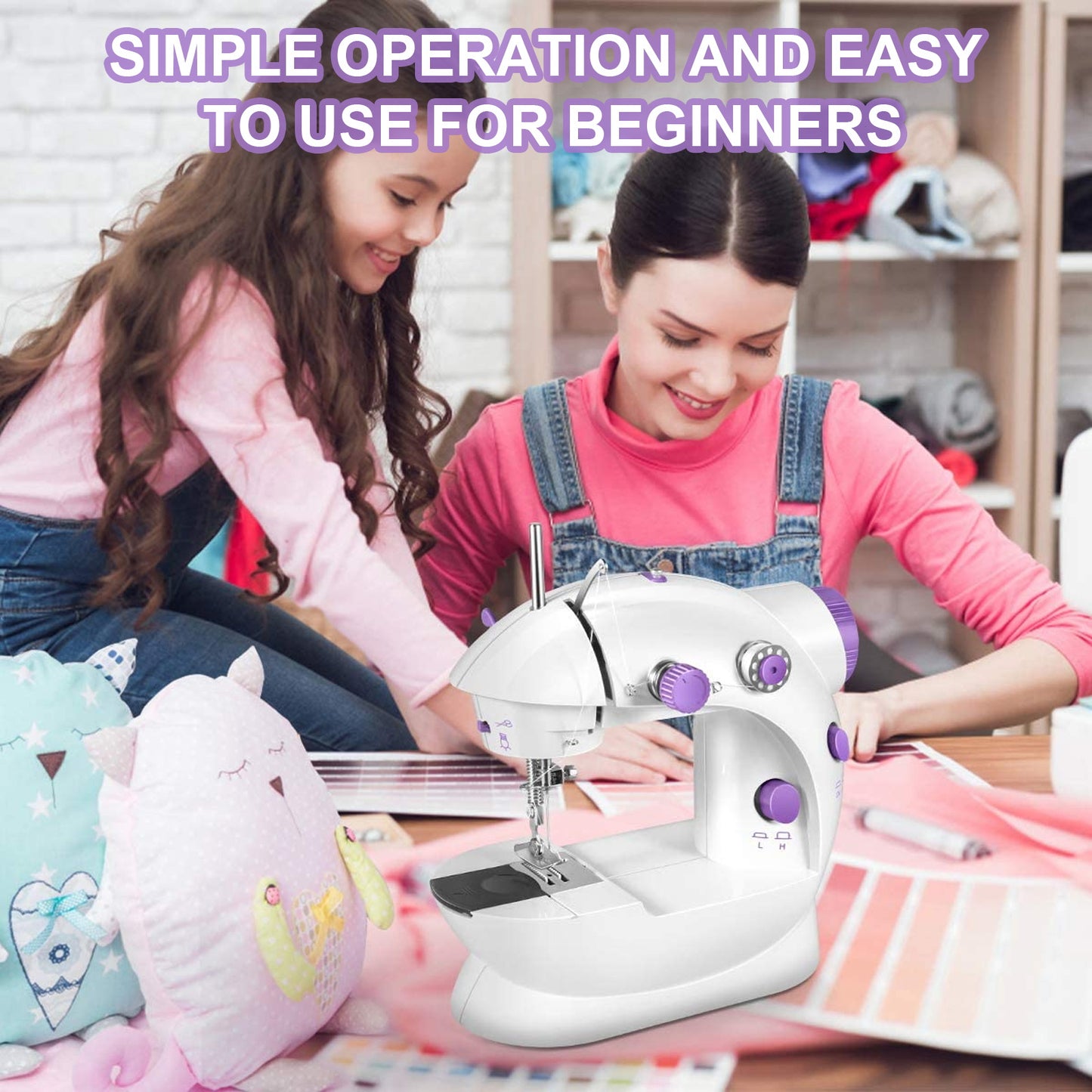 Fixdono Mini Sewing Machine for Beginners, 111-Piece Portable Sewing Machine, Dual Speed Sewing Kit for Household, Travel