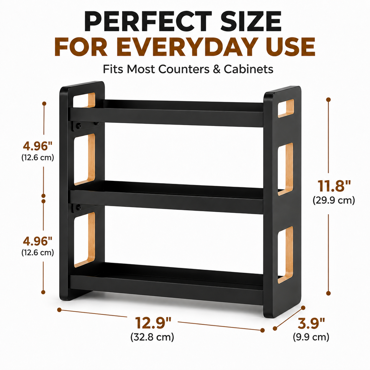 Fixdono 3 Tier Bathroom Counter Organizer, Wood-Look Counter Shelf for Toothbrush Holders, Under Sink Organizer, Spice Rack, Black