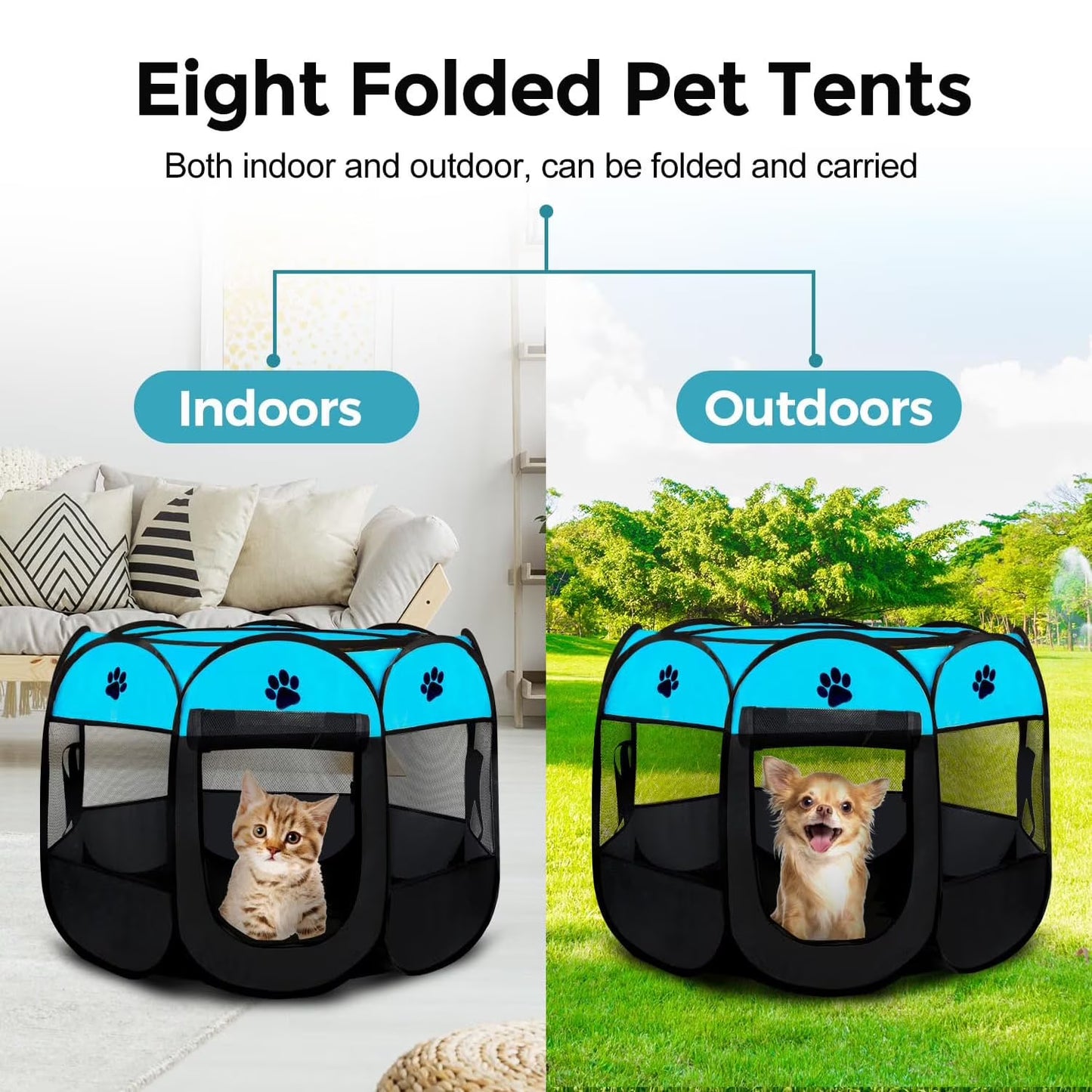 Portable Pet Playpen, Foldable Dog Playpen for Dogs and Cats, Rabbits, Pet Exercise Pet Tents Indoor Outdoor Use, 29" x 29" x 17", Blue