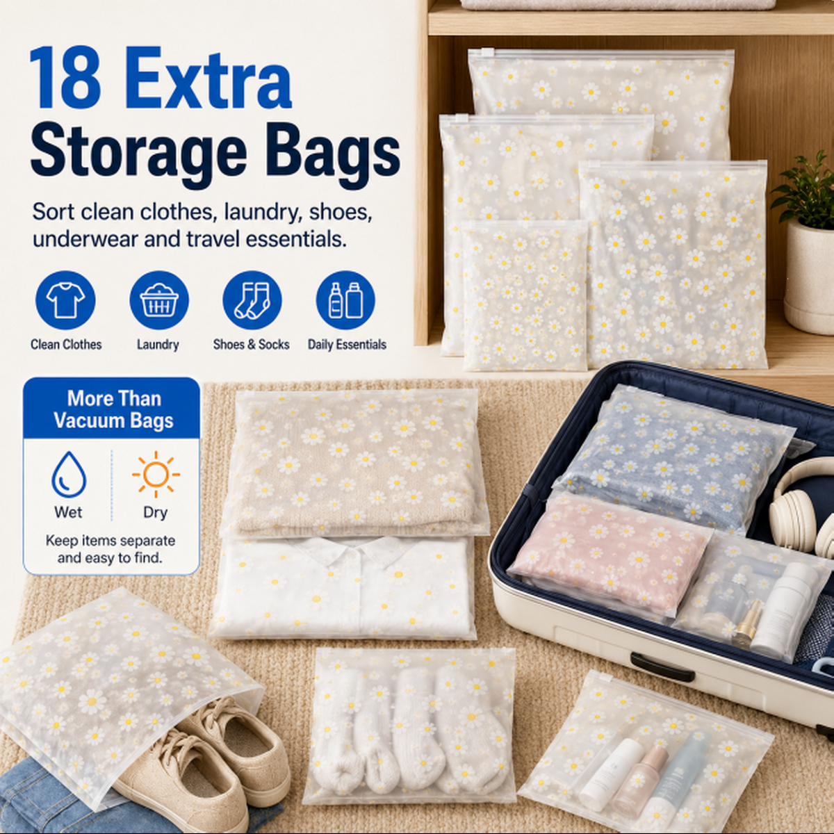Fixdono Vacuum Storage Bags for Travel with a Cordless Rechargeable Pump, Space-Saving 30-Bag Set for Clothing Storage in Luggage and Closets
