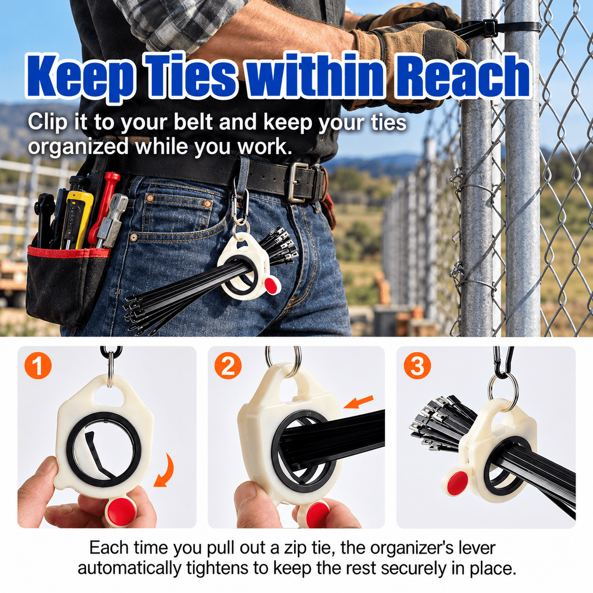 Cable Tie Gun Kit with 300pcs Stainless Steel Zip Ties, 3 Sizes (8", 12", 16"), Heavy-Duty Tensioning & Cutting Tool for Chain Link Fence, Exhaust Wrap