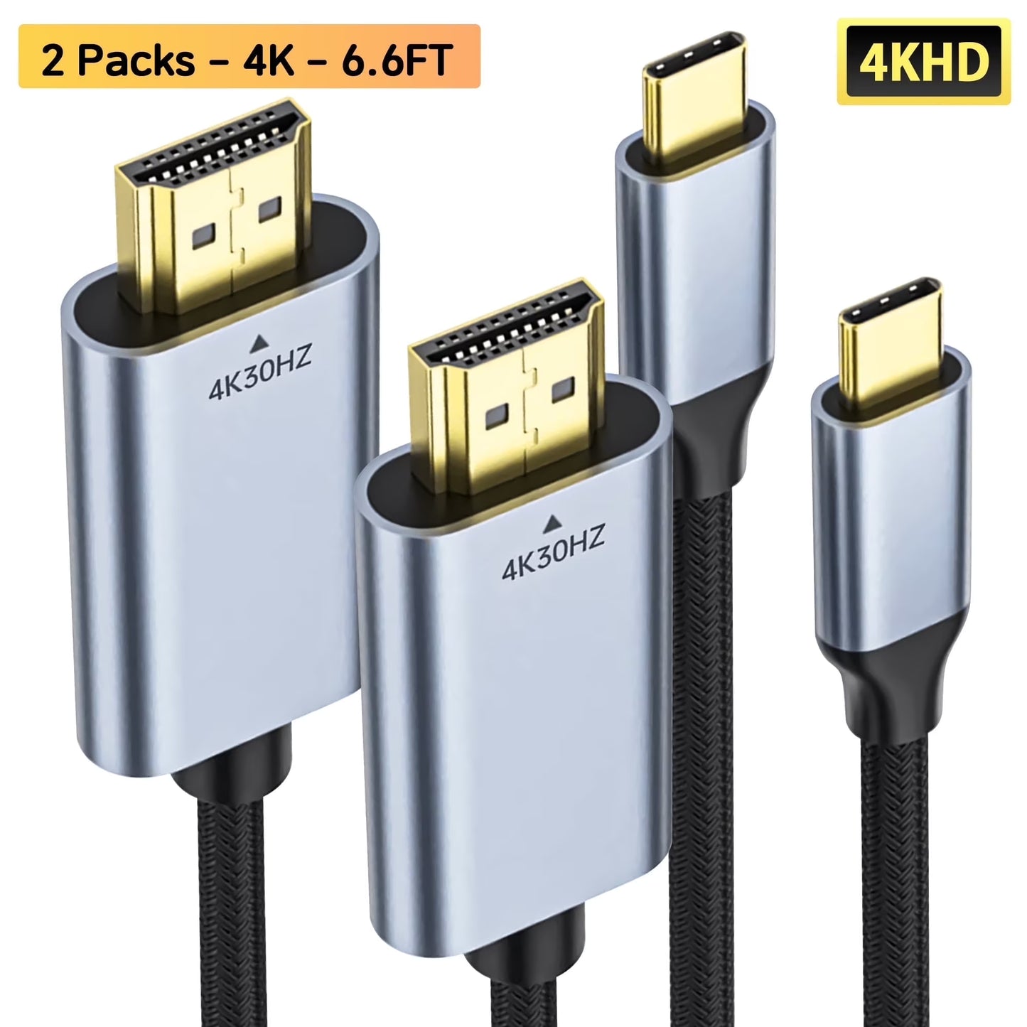 Fixdono USB C to 4K Display Adapter 6.6Ft 2 Pack, 4K@30Hz Resolution, Type C to 4K Display Adapter with MacBook Pro/Air 2019, iPad Pro 2020, Galaxy S20, Android, etc