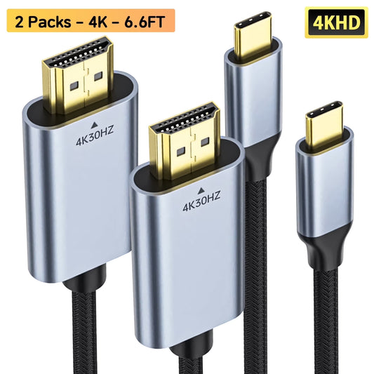 Fixdono USB C to 4K Display Adapter 6.6Ft 2 Pack, 4K@30Hz Resolution, Type C to 4K Display Adapter with MacBook Pro/Air 2019, iPad Pro 2020, Galaxy S20, Android, etc