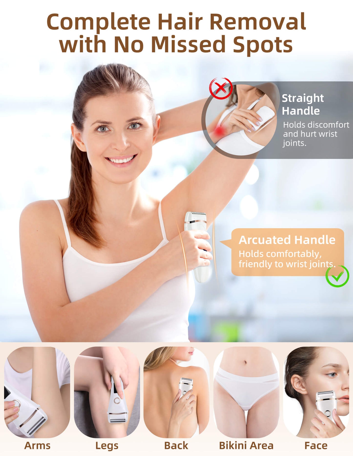 Electric Shaver for Women, Waterproof Electric Razor Bikini Trimmer Body Hair Remover for Leg Arm Armpit Underarms