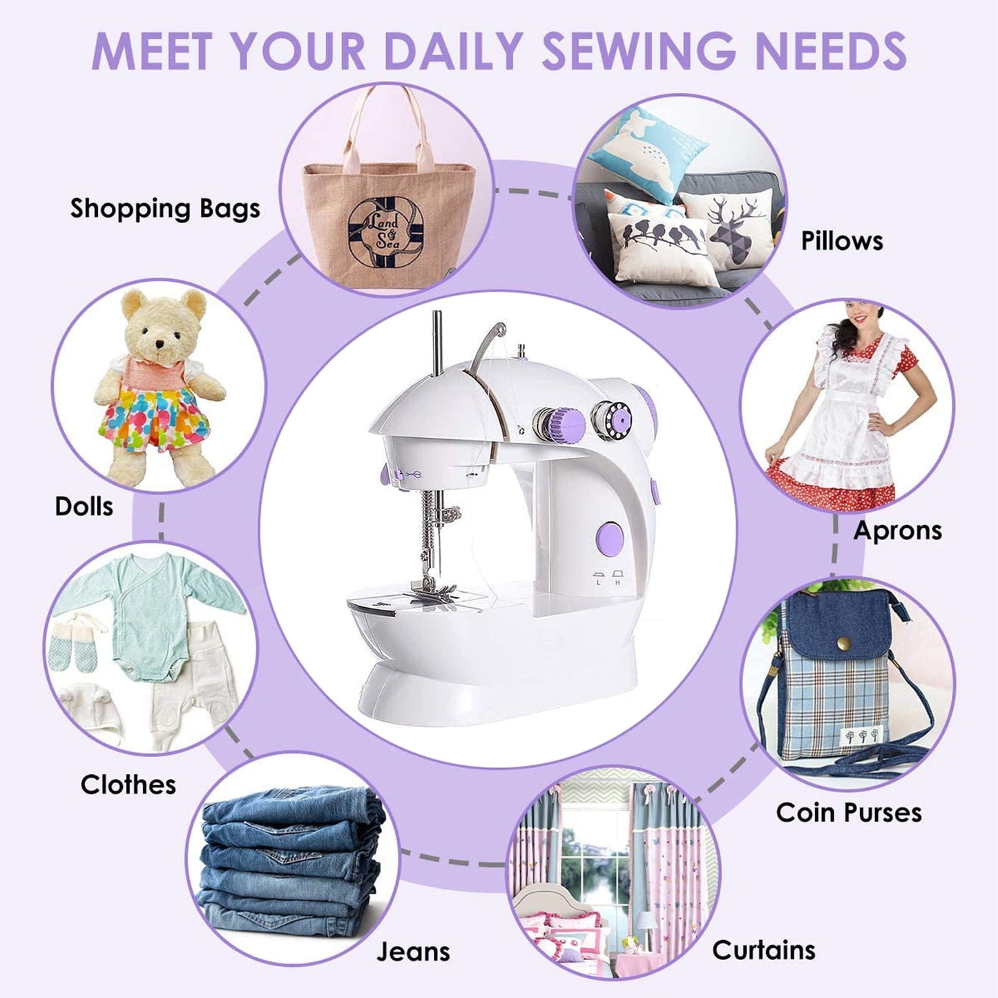 Fixdono Mini Sewing Machine for Beginners, 111-Piece Portable Sewing Machine, Dual Speed Sewing Kit for Household, Travel