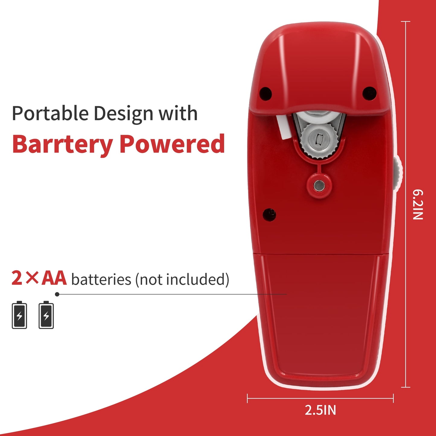 Sentryse Electric Can Opener, One-Touch, Hands-Free Automatic Can Openers for Kitchen, Smooth Edge Safe for Food Prep, Fits All Round Cans (Red)
