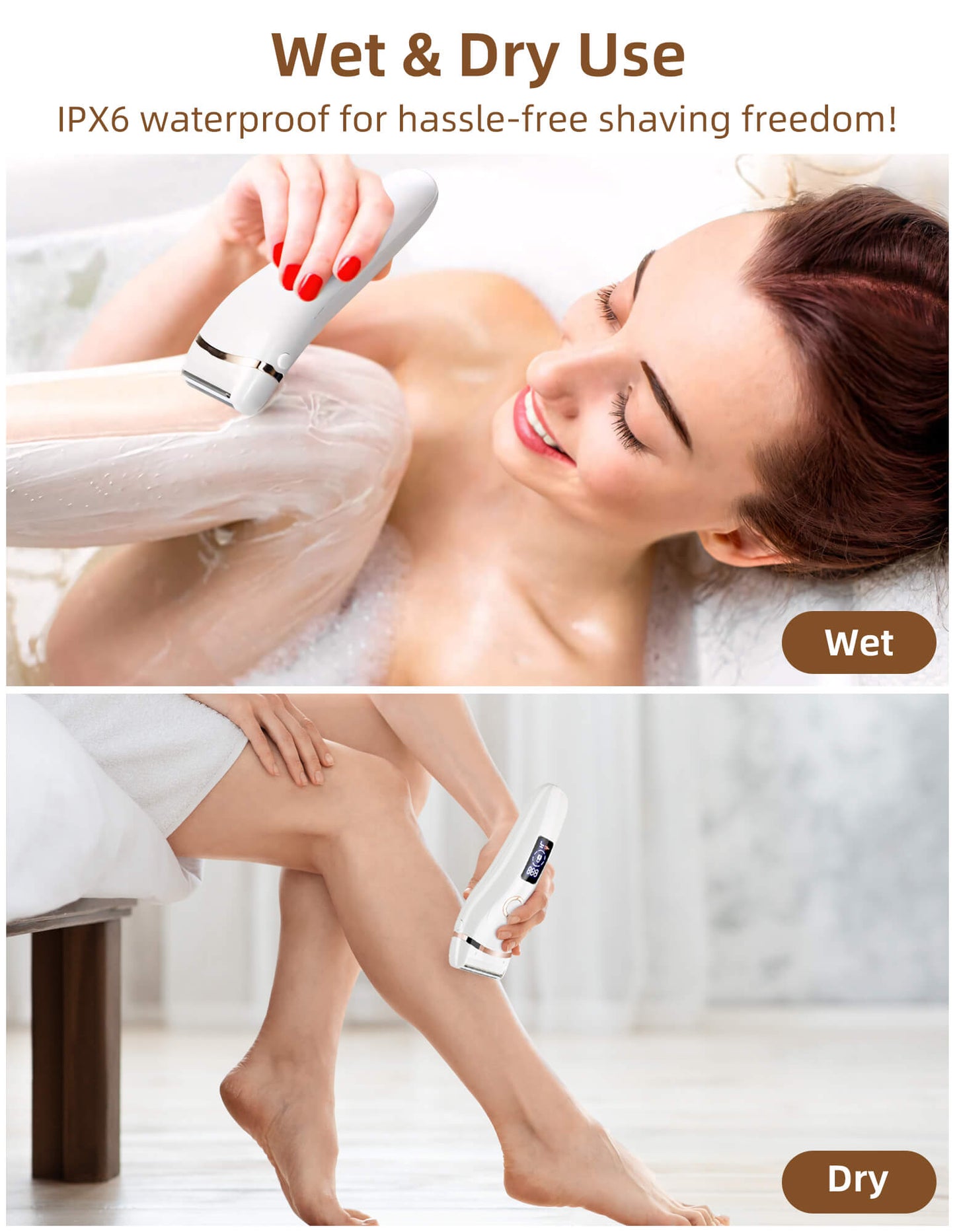 Electric Shaver for Women, Waterproof Electric Razor Bikini Trimmer Body Hair Remover for Leg Arm Armpit Underarms