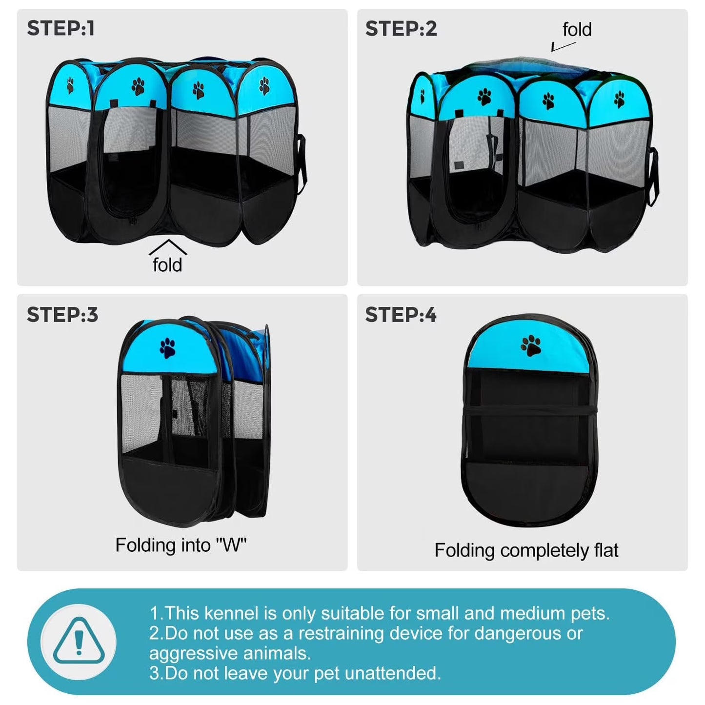 Portable Pet Playpen, Foldable Dog Playpen for Dogs and Cats, Rabbits, Pet Exercise Pet Tents Indoor Outdoor Use, 29" x 29" x 17", Blue