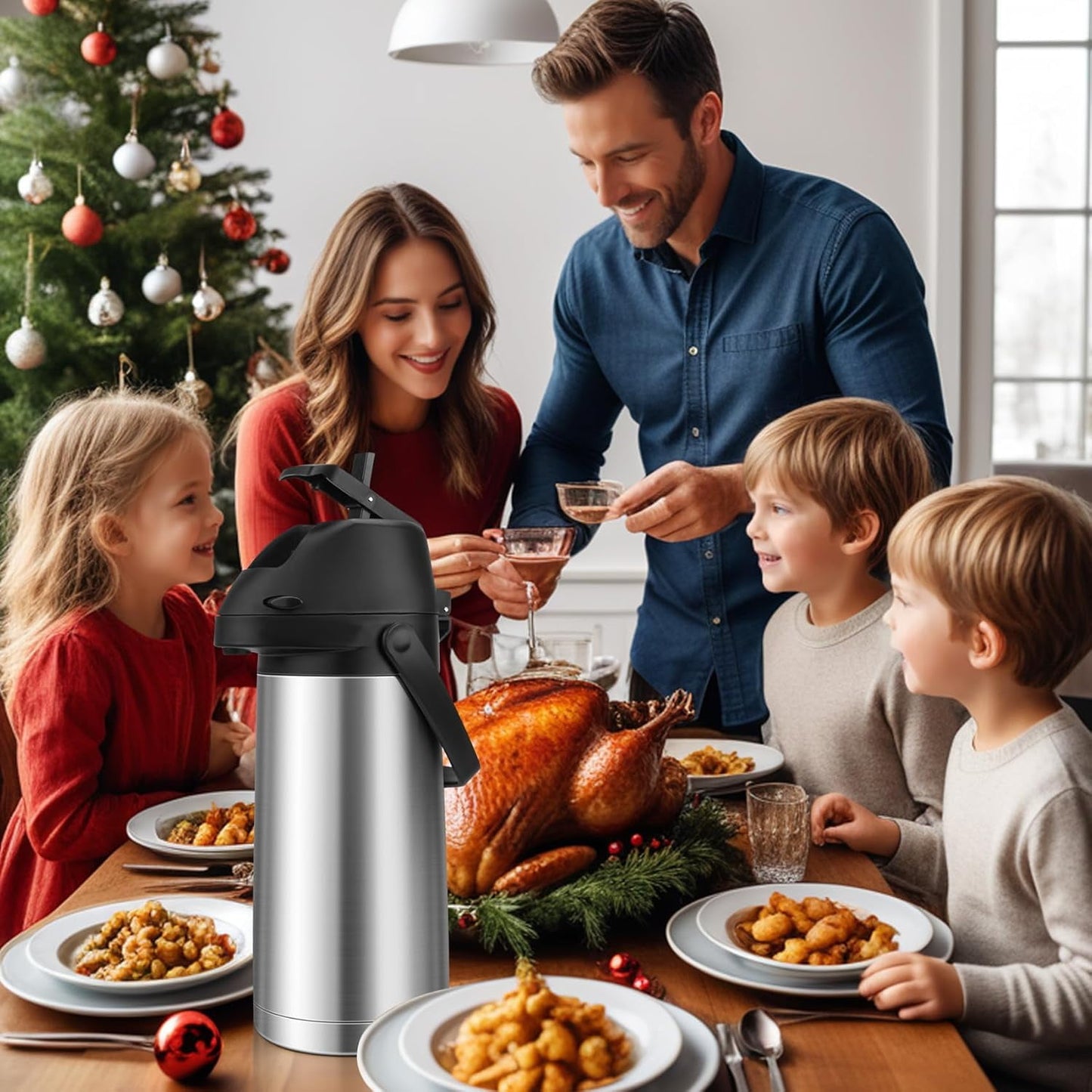 Tidymend 65oz Thermal Airpot Carafe with Pump, Stainless Steel Vacuum Insulated Coffee Dispenser for Hot and Cold Beverage (Silver）