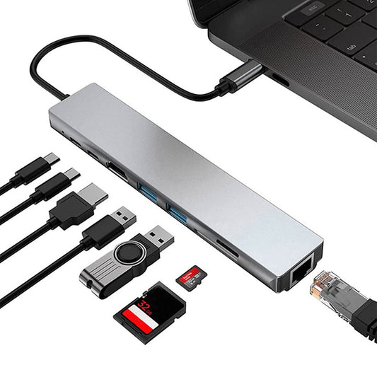 USB C Hub Multiport Adapter 8-in-1, USB C to Ethernet Adapter, USB C to HDMI-compatible, 2 USB can transfer card reader data and 2 Type-C Data Port, TF SD Slots, PD 87W Charging, USB Hub for Laptop